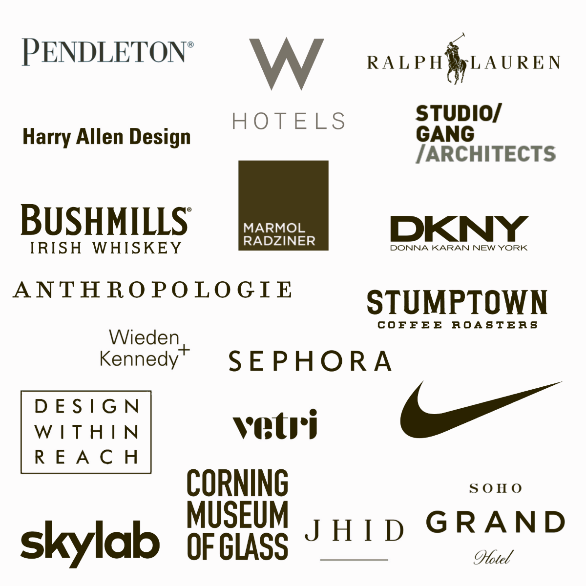 Collection of various brand logos on a white background